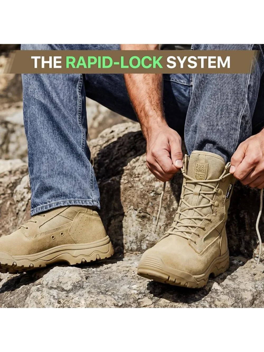 Men\'s Bright Tan Combat Boots Durable Suede Leather Military Boot Desert Boot FREE SOLDIER Men main image 4